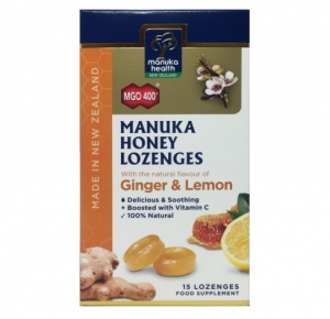 Manuka Health 蜜纽康 MGO400+ 蜂蜜润喉糖-生姜柠檬味 15粒（Lozenges-Ginger&Lemon） 保质期至21.08