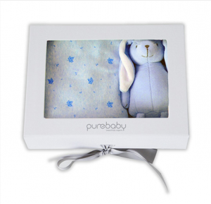【澳洲仓一件包邮】Purebaby 蓝色毯子+兔子玩偶礼盒