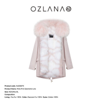【澳洲仓一件包邮】OZLANA 秋冬新品派克服大衣 AU202070 粉色+粉色线条狐狸毛