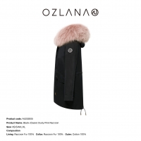 【澳洲仓一件包邮】OZLANA 秋冬新品派克服大衣 AU202005 黑色+经典脏粉色貉毛