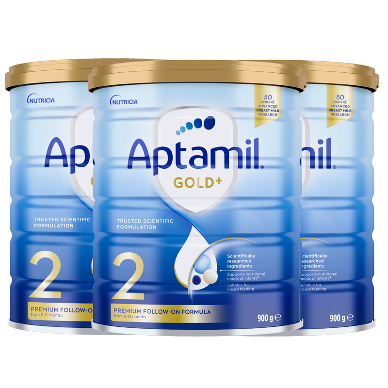 【新西兰直邮包邮普通线】Aptamil 爱他美金装 2段（3罐） 900克（6-12个月） 保质期至2025年11月